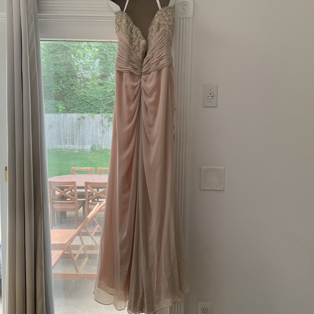 Blush/ Champagne Montage by Mon Cheri bridesmaid gown. Size 12